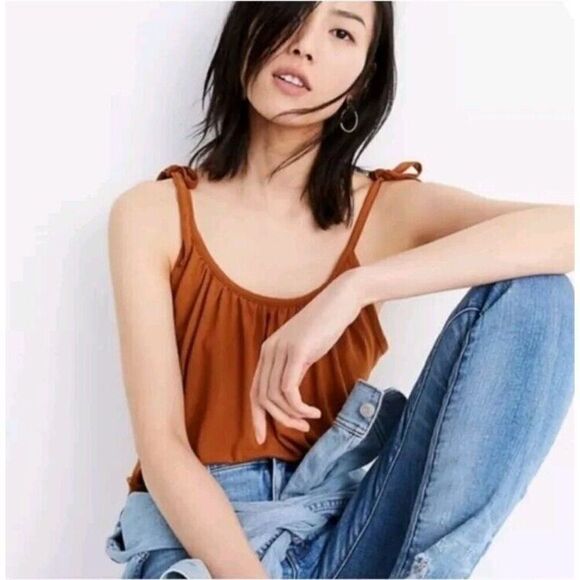 Madewell Tie Shoulder Tank Top Crosshatch In Burnt Orange Women's Size XXS - Picture 1 of 8